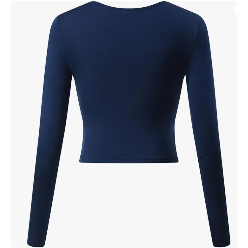 VETIOR Deep V Neck Long Sleeve Unique Slim Fit Cross Wrap Crop Top- Size L - Picture 3 of 10